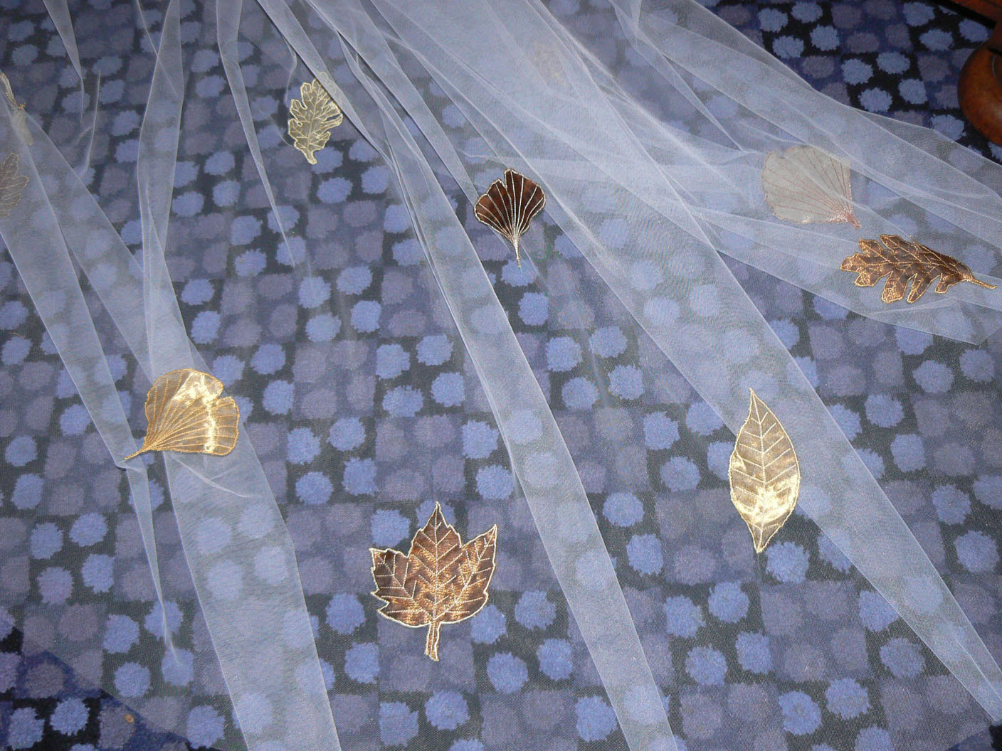 Bespoke bridal veil with appliqued silk organza leaves