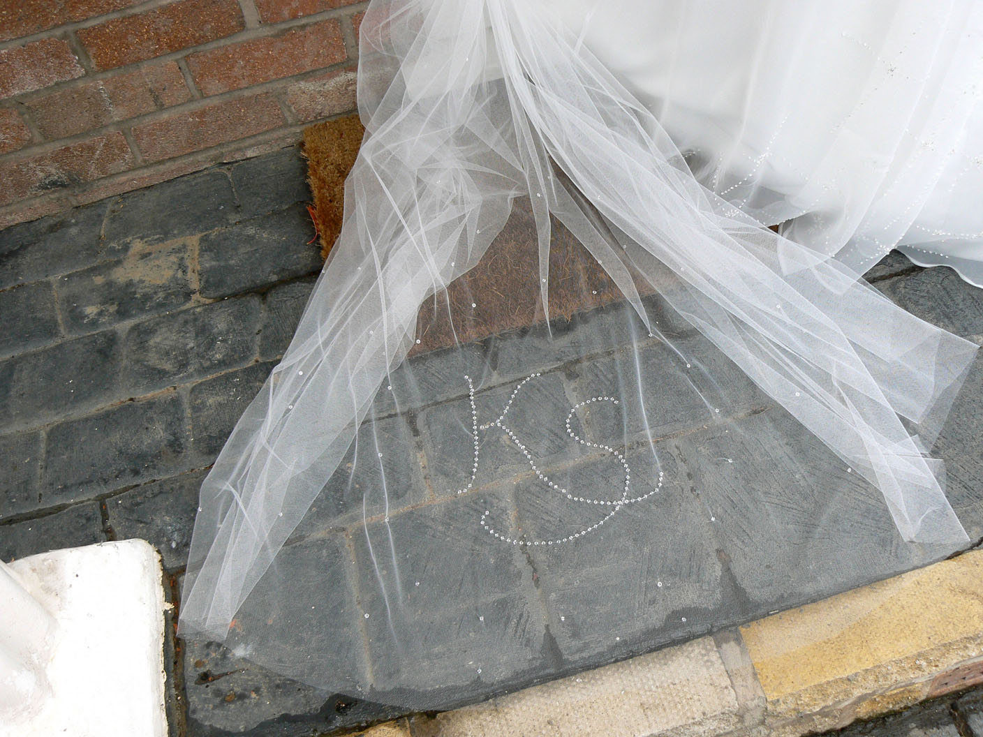 bespoke veil hand embroidered with crystal initials